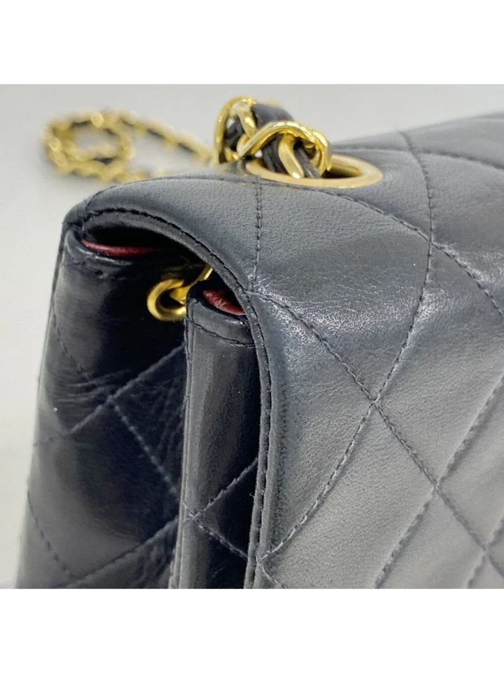 Chanel Shoulder Bag Mini Quilted Lambskin Black Gold